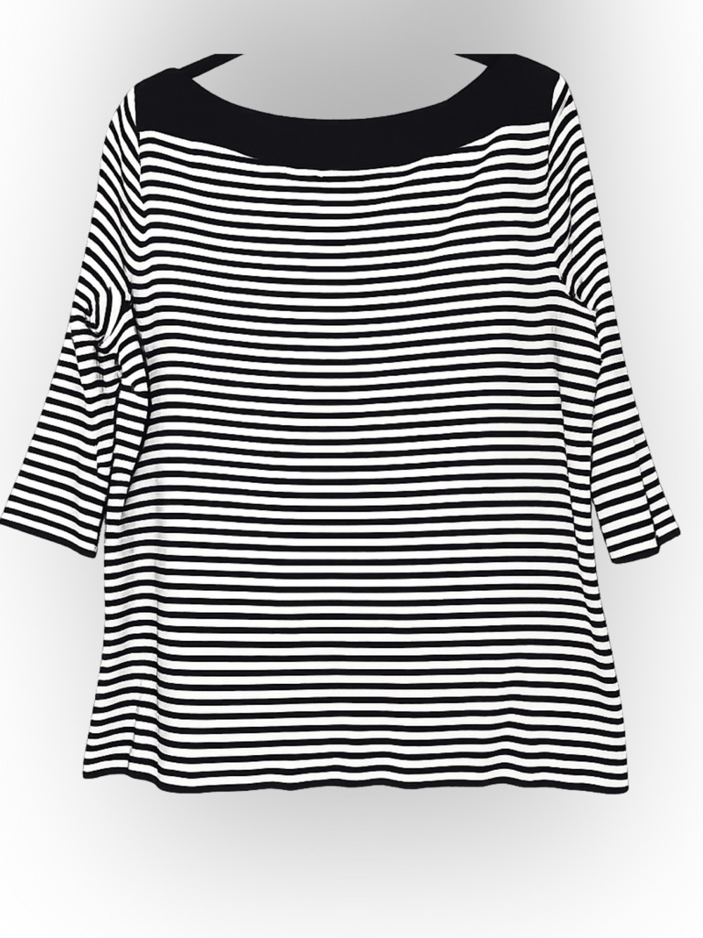 Chaps 1X Nautical Boat Neck Women’s Striped Knit Top Soft Cotton 3/4 Sleeve